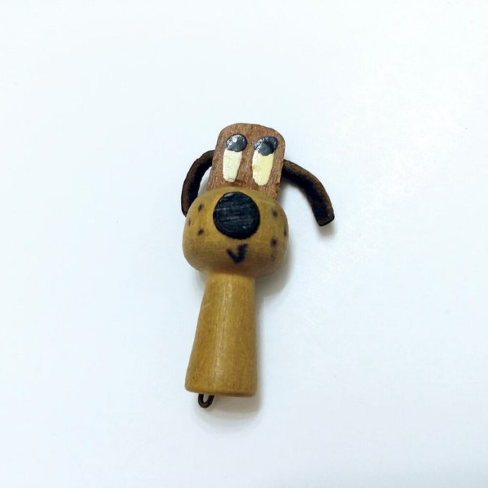 Vintage Danish Wood Leather Dog Brooch Pin Made In Denmark